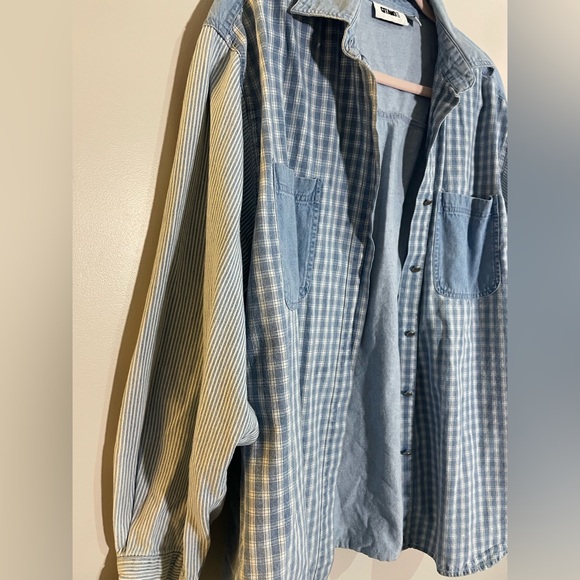 Vintage Jean Button Down Shirt with White Stripes - Picture 2 of 7